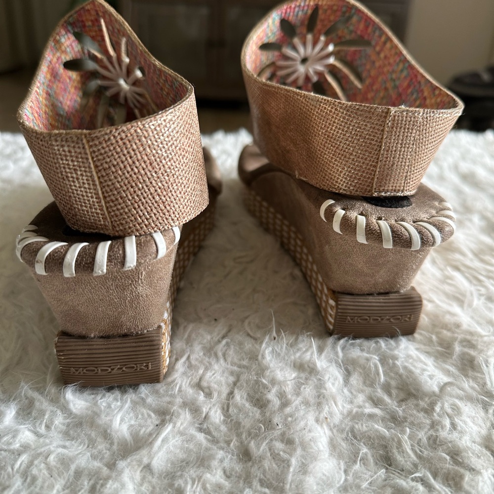 Modzori Reversible Flora-2 Sandals Sz 9 Women Cork Retro Boho Thong Cutout Wedge - Picture 7 of 15